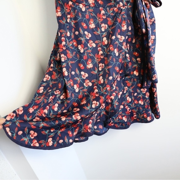 Hi There Karen Walker Anthropologie Cherry wrap dress navy 6 fruit print berry M - Picture 7 of 11